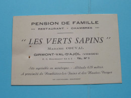" LES VERTS SAPINS " Mme COUVAL Pension à GIRMONT-VAL-D'AJOL - Vosges France ( Voir Scans ) ( Format 12 X 8 Cm.) ! - Visiting Cards