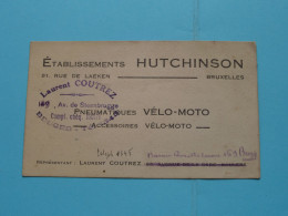 Ets. HUTCHINSON ( Laurent COUTREZ ) VELO-MOTO - Rue De Laeken 91 à BRUXELLES ( Voir Scans ) ( Format 12 X 7 Cm.) ! - Visitenkarten