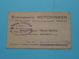 Ets. HUTCHINSON ( Laurent COUTREZ ) VELO-MOTO - Rue De Laeken 91 à BRUXELLES ( Voir Scans ) ( Format 12 X 7 Cm.) ! - Cartoncini Da Visita