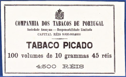 Portugal 1880/ 1899, Label Tobacco Package -|- TABACO PICADO - Companhia Dos Tabacos De Portugal - 100 X 45 Reis - Cajas Para Tabaco (vacios)