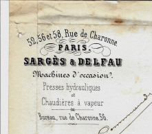 1862 ENTETE RARE  Sargès & Delfau Machines Vapeur Presses Chaudieres  Paris Timbre Empire > V. Doré Maitre De Forges - 1800 – 1899