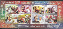 INDIA, 2014, MNH,MUSIC, MUSICIANS, INDIAN MUSICAL INSTRUMENTS, SHEETLET - Musique