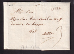 DDCC 403 - Lettre Précurseur 17 Juin 1790 (Révolution Belge) - Griffe H 14 Rouge LIERE Vers AELST - Port 3 St. Encre - 1789-1790 (Révol. Brabançonne)