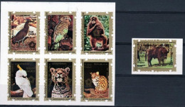 Guinea Equat. 1976, Bird, Parrot, Gorilla, Leopard, Bisont, 7val IMPERFORATED - Gorilas