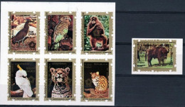 Guinea Equat. 1976, Bird, Parrot, Gorilla, Leopard, Bisont, 7val IMPERFORATED - Gorilla