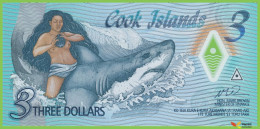 Voyo COOK ISLANDS 3 Dollars ND/2021 P11 B111a AA UNC Shark  Polimer - Cookeilanden