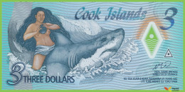 Voyo COOK ISLANDS 3 Dollars ND/2021 P11 B111a AA UNC Shark  Polimer - Cook Islands