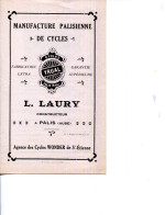 10.AUBE.PALIS.MANUFACTURE PALISIENNE DE CYCLES " YRUAL " L.LAURIS CONSTRUCTEUR.TARIF. - Non Classés