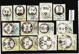 13OO/129 STEMPELMARKEN STEUERMARKEN 1870 ÖSTERREICH  1-50 Kreuzer 1-2-3-5 Gulden ENTWERTET - Revenue Stamps