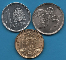 ESPANA LOT COINS 3 MONNAIES 1 PESETA 1966 (70) - 1988 + 5 PESETAS 1982 (81) FOOTBALL - Vrac - Monnaies