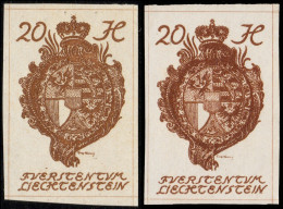 LIECHTENSTEIN - 1920 - Mi.20 20h Brown X2 Dark & Light Shades - Mint * - Unused Stamps