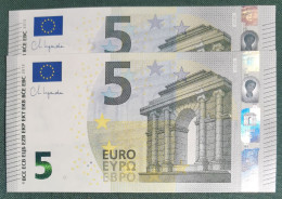 5 EURO SPAIN 2013 LAGARDE V014D3 VC000 CORRELATIVE COUPLE SC FDS LOW SERIAL NUMBER UNC. - 5 Euro