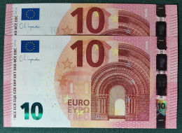 10 EURO SPAIN 2014 LAGARDE V011I1 VB CORRELATIVE PAIR RADAR 2 SC FDS UNCIRCULATED  PERFECT - 10 Euro