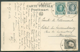 5 Et 10c. HOUYOUX + 1Fr. Petit MONTENEZ Sur C.P. (BARCENAL) De CINEY *** Envoyée En Exprès Le 27-XI-1923 Vers Bruxelles - 1921-1925 Montenez Pequeño