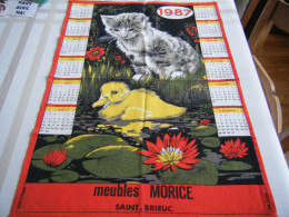 Torchon Publicitaire 1987 Meubles Morice Saint-Brieuc (22) - Chat Et Canard Made In France - Sonstige & Ohne Zuordnung