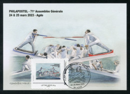 FRANCE (2023) Carte Maximum Card Montimbramoi MTAM - 71 Assemblée Générale Philapostel Cap D'Agde - Joutes Nautiques - 2020-…