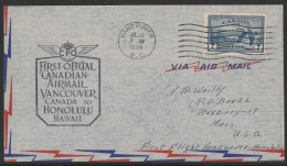 1949, CPO, First Flight Cover, Vancouver-Honolulu - First Flight Covers