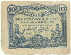 Portugal - CÉDULA 10 Centavos - 15.08.1917 - Pick: 95.c - M.A. 8 - Serie BX - Casa Da Moeda - Portugal