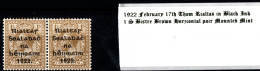 1922 February 17th 1 / S Thom Rilatas In Black Ink Horziontal Pair Mounted Mint - Ongebruikt