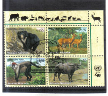 KPÖ41 UNO WIEN  2004 MICHL 406/09 VIERERBLOCK GEFÄHRTERTE ARTEN Used / Gestempelt - Unused Stamps