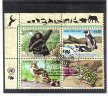 KPÖ48 UNO WIEN  2002 MICHL 357/60 VIERERBLOCK GEFÄHRTERTE ARTEN Used / Gestempelt - Unused Stamps