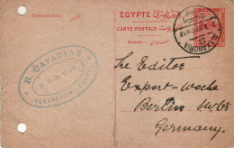 EGYPT 1919  POSTCARD  SENT FROM ALEXANDRIA TO BERLIN - 1915-1921 Protectorado Británico