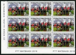 Türkiye 2018 Mi 4426 MNH National Sovereignty And Children's Day, Flag, Tent, Children [Block Of 9] - Unused Stamps