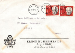 (RECTO / VERSO) NORVEGE - ENVELOPPE EN 1962 DE VALLDAL POUR LYON - BEAUX TIMBRES - Briefe U. Dokumente