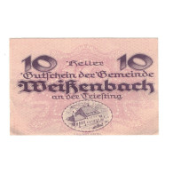 Billet, Autriche, Weißenbach An Der Triesting N.Ö. Gemeinde, 10 Heller, Texte - Autriche