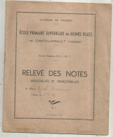 Relevé De Notes, 1945-1946, école Primaire Supérieure De Jeuns Filles De CHATELLERAULT, 8 Pages, Frais Fr 2.45 E - Ohne Zuordnung