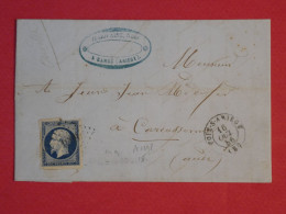 BX16 FRANCE BELLE  LETTRE  1856 PETIT BUREAU  FOIX ST ARIEGE A  CARCASSONE ++NAPOLEON N°14 NUIT  PC 1298 +++ - 1853-1860 Napoléon III.
