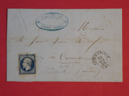 BX16 FRANCE BELLE  LETTRE  1856 PETIT BUREAU  FOIX ST ARIEGE A  CARCASSONE ++NAPOLEON N°14 NUIT  PC 1298 +++ - 1853-1860 Napoleone III