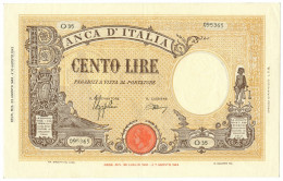 100 LIRE BARBETTI GRANDE B GIALLO TESTINA BI 23/08/1943 SPL+ - Regno D'Italia – Other