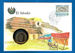 1984  El Salvador Numisbrief, Anlass: 50 Jahre Banknoten. Münze 1 Colon Von 1984 - Altri – America