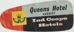 CARDIFF - QUEENS HOTEL - Étiquette D'Hôtel Ancienne Publicitaire Illustrée - Other & Unclassified