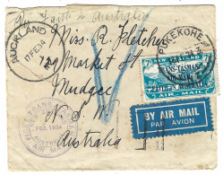 17 - 2 - 1934 - Envelop PAR AVION BY AIR MAIL From AUCKLAND To N.S.W  Fr. Y & T N°5 Canc. PUKEKOHE - Poste Aérienne