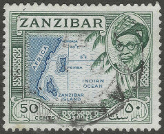 Zanzibar 1957 Sultan Kalif Bin Harub. 50c Used. SG 366 - Zanzibar (...-1963)