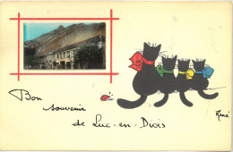 Cp Bon Souvenir De Luc En Diois (quatre Chats) René - Luc-en-Diois