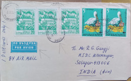 BULGARIA -1989, COVER USED TO INDIA, AIRMAIL LABEL, 5 MULTI STAMP, DAM, FOREST, ELECTIC, BIRD, WWF,  BAREJA CITY CANCEL - Covers & Documents