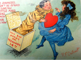 Cpa TUCK PETIT DIABLE à RESSORT BOITE ST VALENTIN Signée R F OUTCAULT , VALENTINE SURPRISE  BOX 1907 A/s  COMIC OLD PC - Saint-Valentin