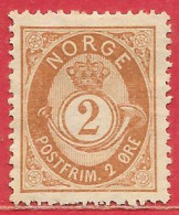 Norvège N°36 2ö Jaune-brun 1883-90 (*) - Ungebraucht
