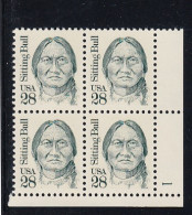 Sc#2183, Sitting Bull Native Chief, Great American Series 28-cent Plate # Block Of 4 MNH 1989 Issue - Plate Blocks & Sheetlets