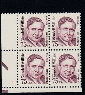Sc#2192, Wendall Willkie Lawyer Presidential Candidate, Great American Series 75-cent Plate # Block Of 4 MNH 1992 Issue - Números De Placas