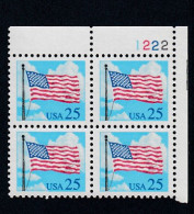 Sc#2278, US Flag 25-cent Plate # Block Of 4 MNH 1988 Issue - Plaatnummers