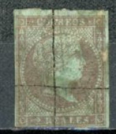 Espagne  1855  Isabelle II     Ed   42  Blue   Y&T   37a    Obl    ---     Superbe Nuance Bleu-vert...    - Usados