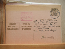 EP - Avis Changement Adresse - 10c Vert Lion Héraldique Oblit Gent 1938 + Cachet Date Rentree + Cachet CGER - Avis Changement Adresse