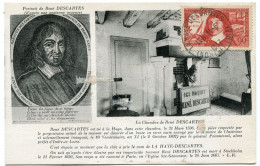 FRANCE CARTE MAXIMUM DU N°341 DESCARTES DISCOURS SUR LA METHODE AVEC OBLITERATION LA HAYE-DESCARTES 11-6-1937 INDRE ET.. - 1930-1939