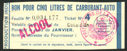 Coupon D'achat 1944 Dijon ( Cote-de-Or ) " Bon Pour Cinq Litre D' Carburant Auto ALCOOL" Carte Ravitaillement H - Ficción & Especímenes