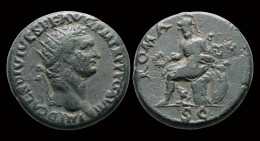 Domitian AE Dupondius Roma Seated Left (Rare Eastern Mint) - The Flavians (69 AD To 96 AD)