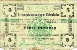 Billet. Allemagne. Deutschland. Kriegsgefangenenlager Holzminden. 5 ( Fünf) Pfenning.  Oktober 1915. - Other & Unclassified